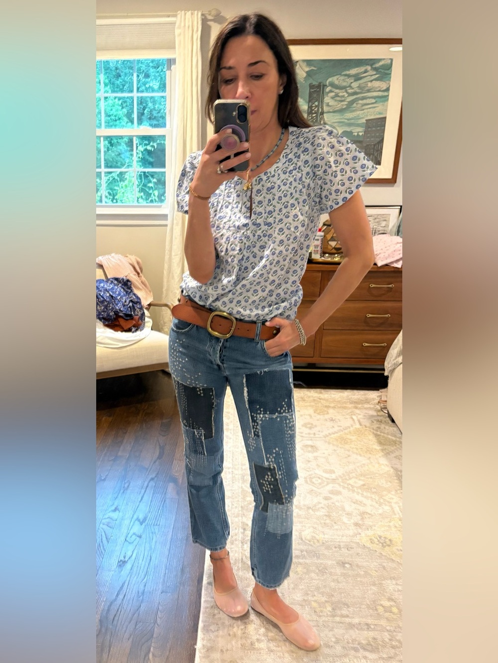 Free People Blue Patchwork Jeans